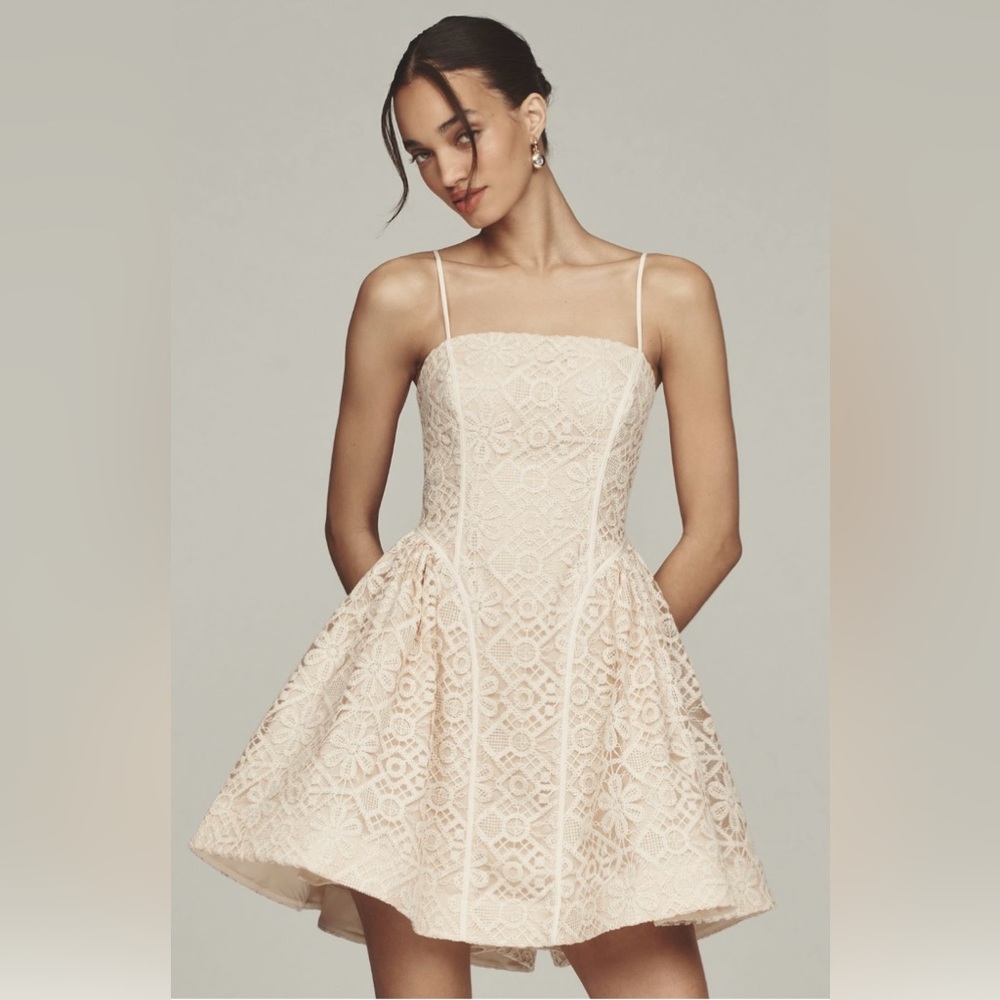 Anthropologie Lace Basque-Waist A-line Spaghetti Strap Mini Dress - NWT